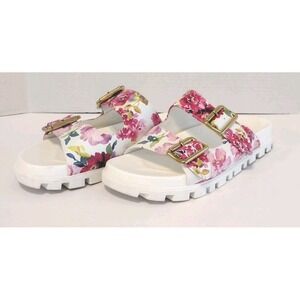 Nine West Women's WNTRYEN3-M Double Buckle Slides Sandals Floral White Size 9